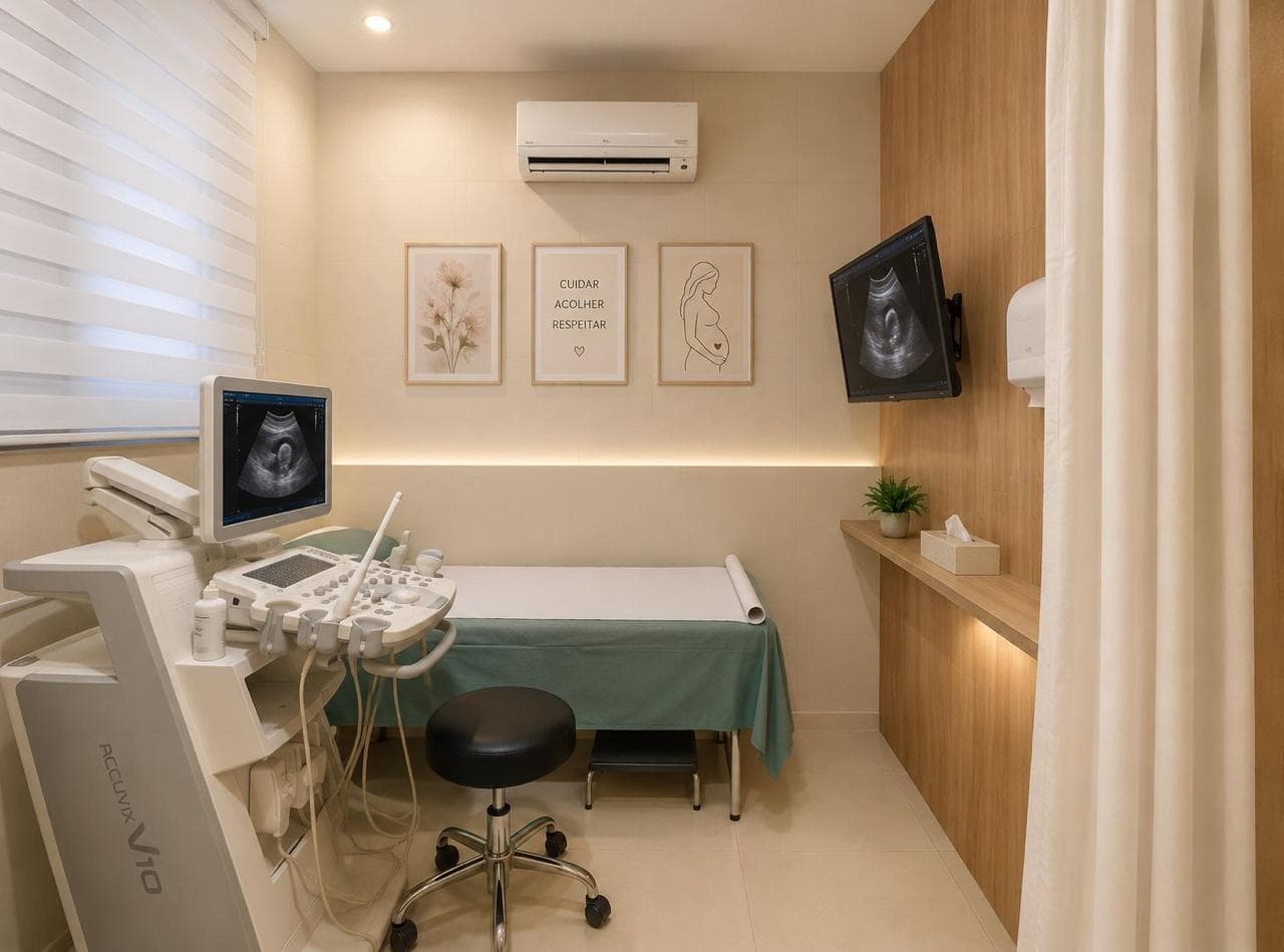 Sala de ultrassonografia com equipamento de ultrassom